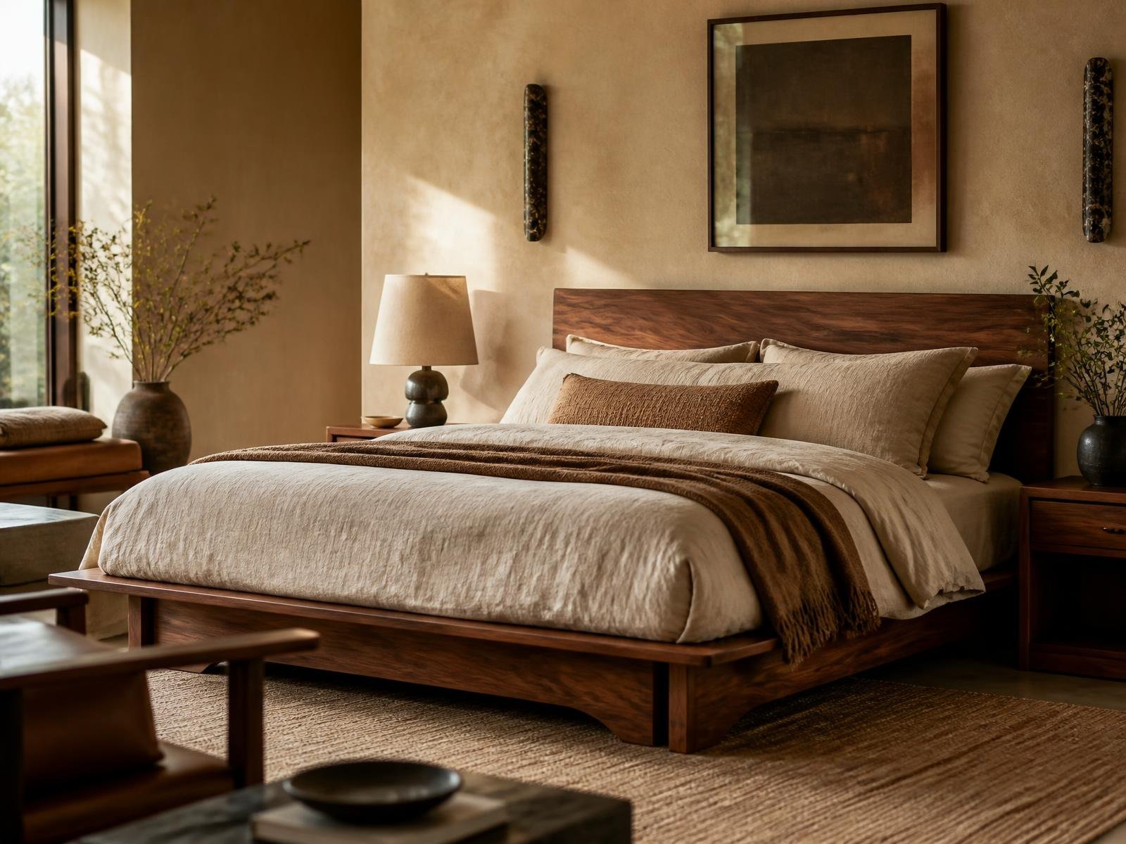 The Forrest Low Bed in a styled bedroom